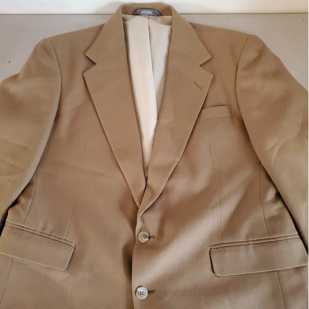 Haggar Blend Sport Coat Mens 42 Two Button Textured Notch Lapel Blazer Tan Brown
